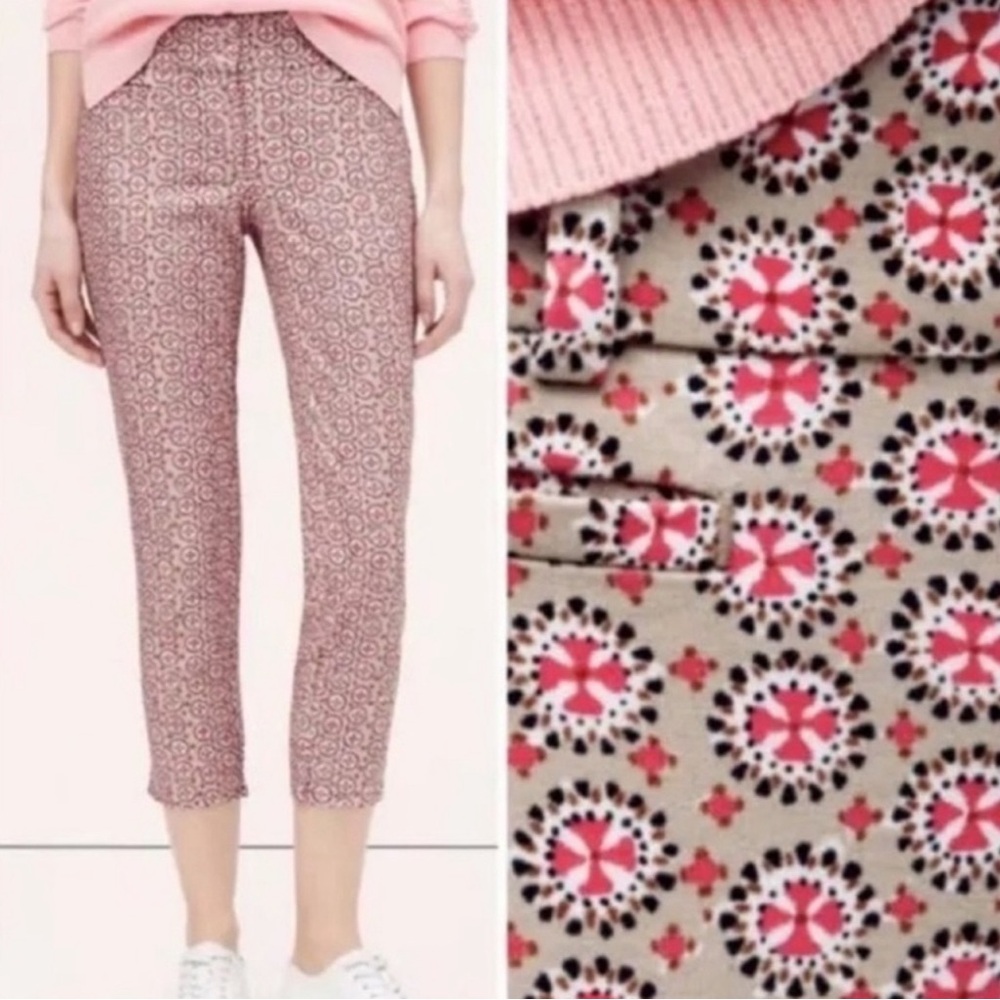 Women's Patterned Pants - tan and red/pink
